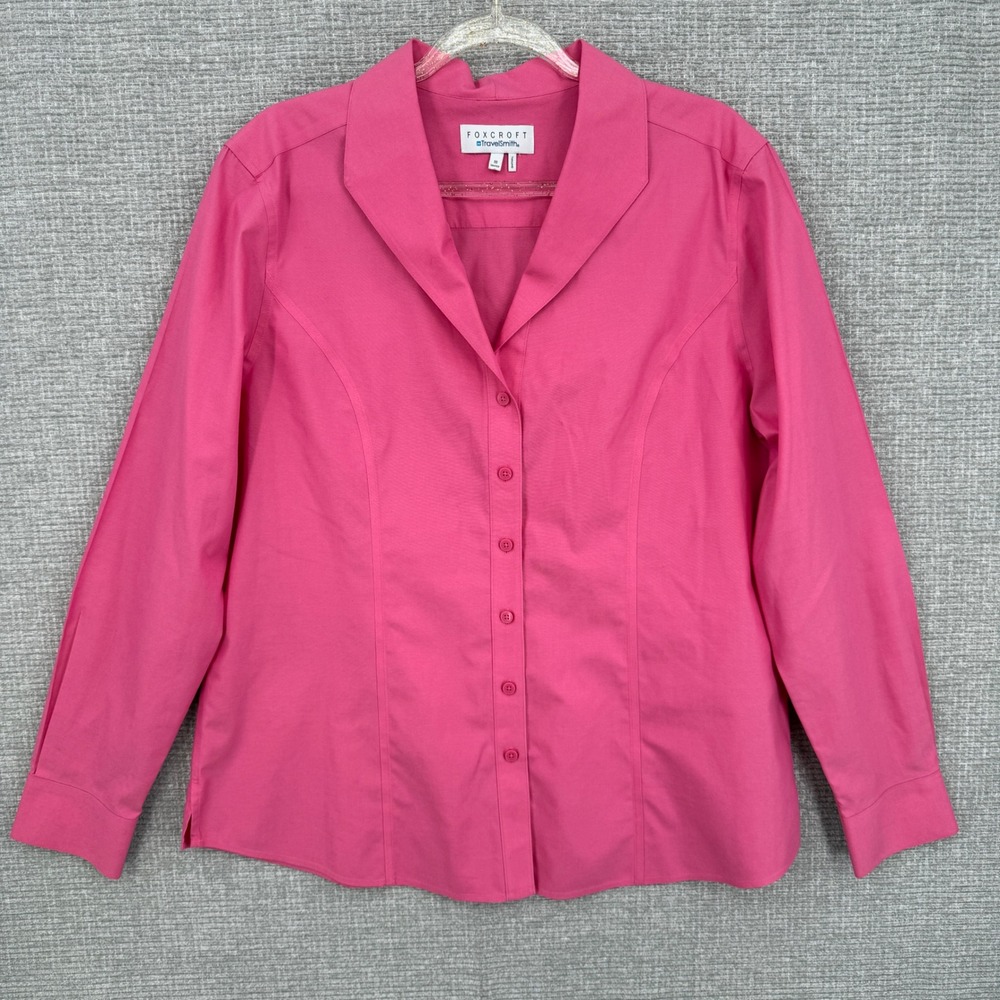 Foxcroft Travel Smith Button Down Shirt Women 18 Pink Long Sleeve Cotton‎ Resort